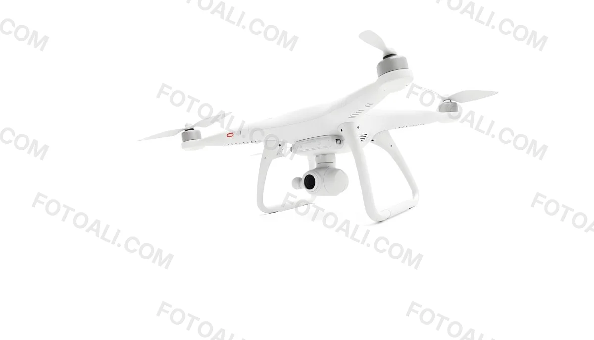 White Drone With Four Propellers And A Camera Attached To The Bottom Isolated On A White Background 18 65f1