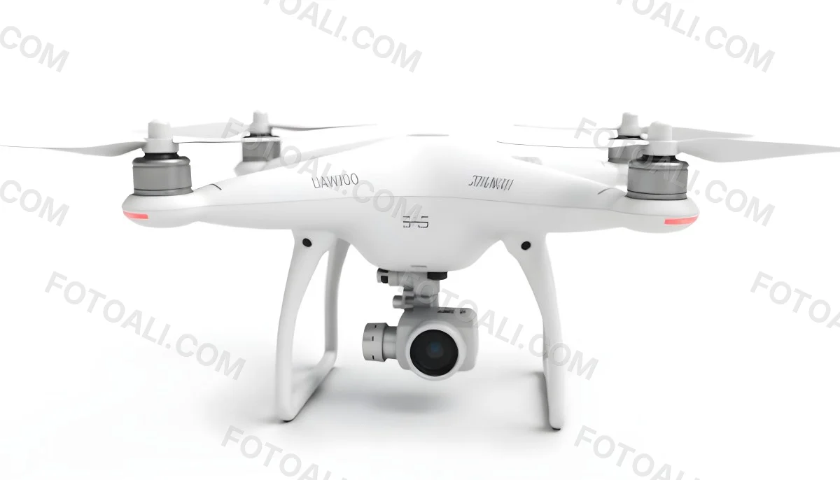 White Drone With Four Propellers And A Camera Attached To The Bottom Isolated On A White Background 25 E744