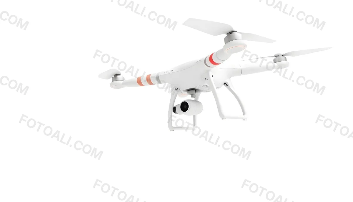White Drone With Four Propellers And A Camera Attached To The Bottom Isolated On A White Background 36 9485