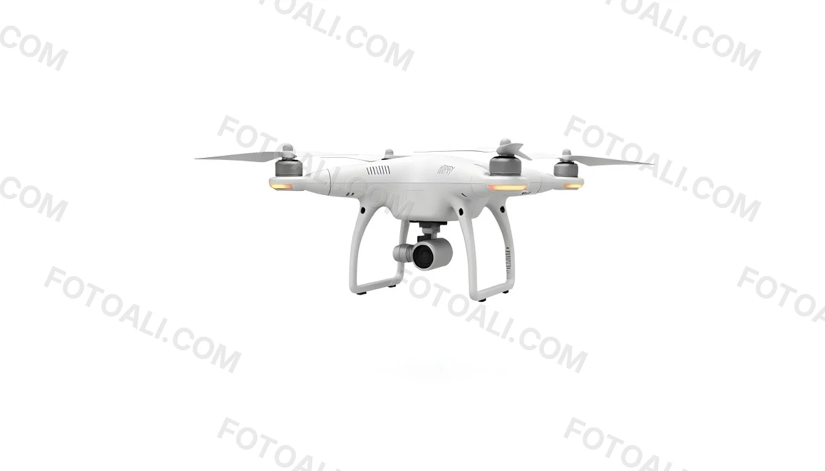 White Drone With Four Propellers And A Camera Attached To The Bottom Isolated On A White Background 38 Eacc