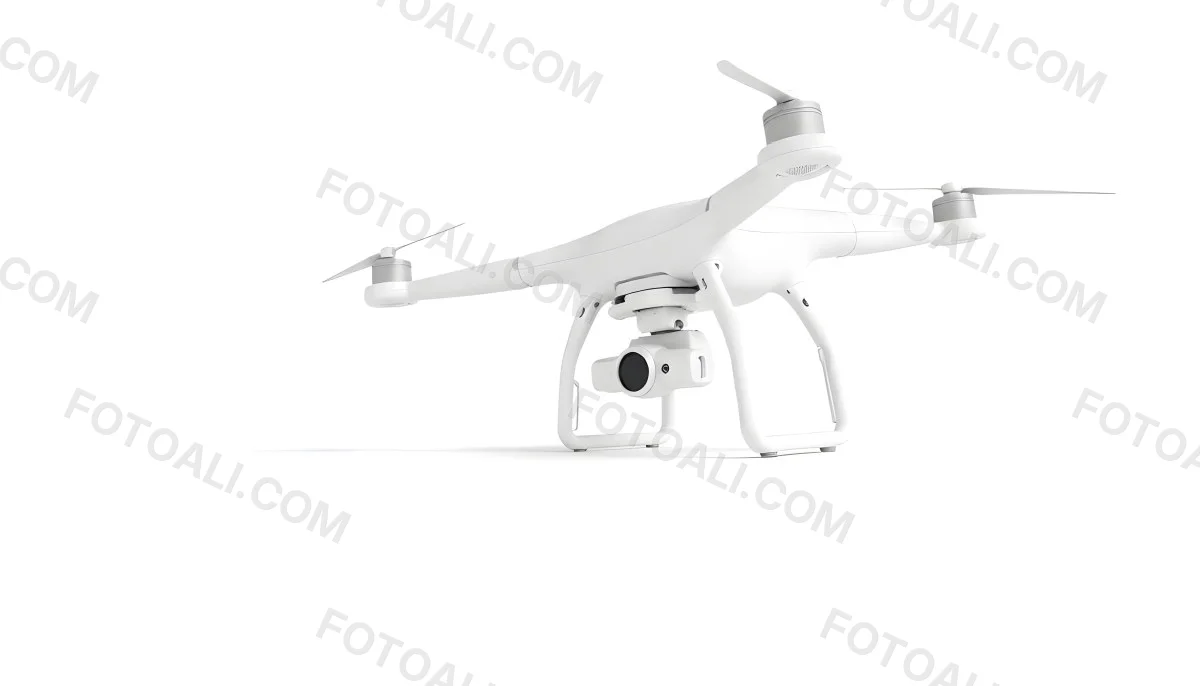 White Drone With Four Propellers And A Camera Attached To The Bottom Isolated On A White Background 4 3cc6
