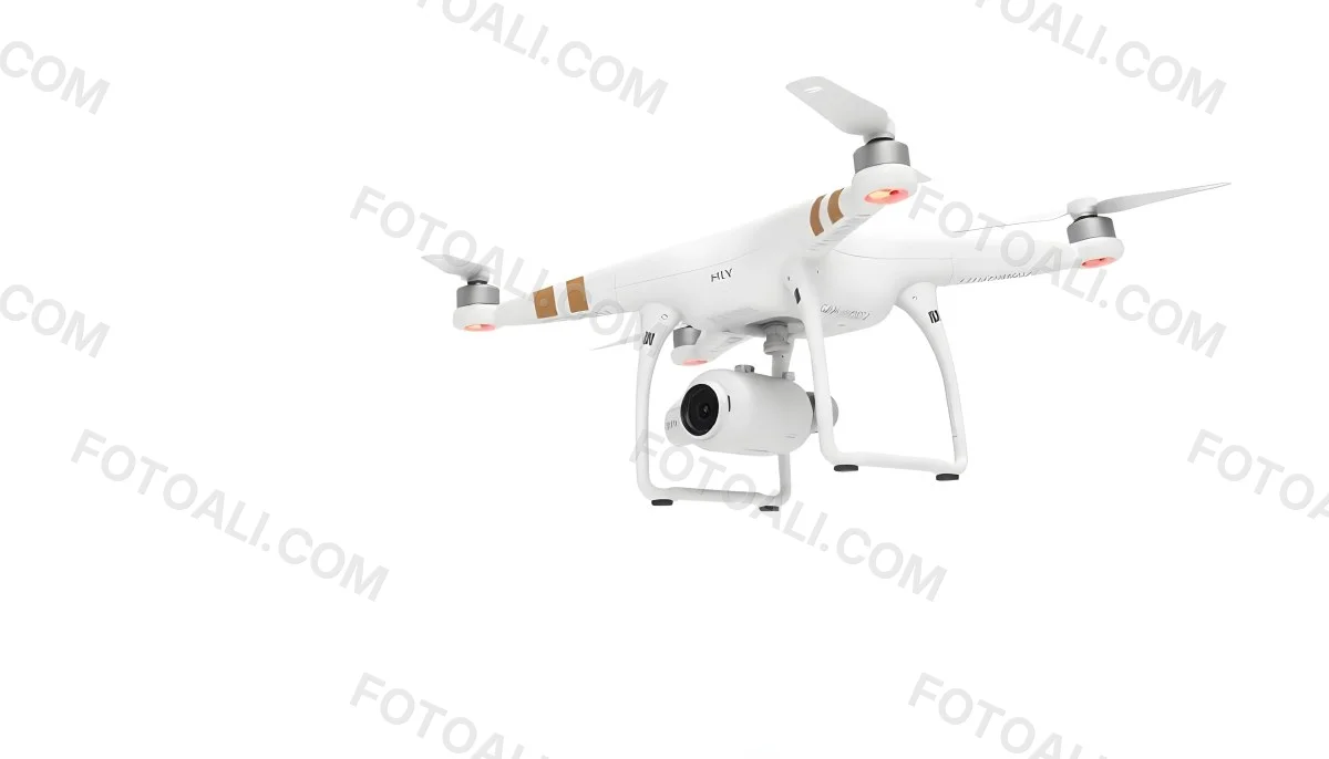 White Drone With Four Propellers And A Camera Attached To The Bottom Isolated On A White Background 42 3717
