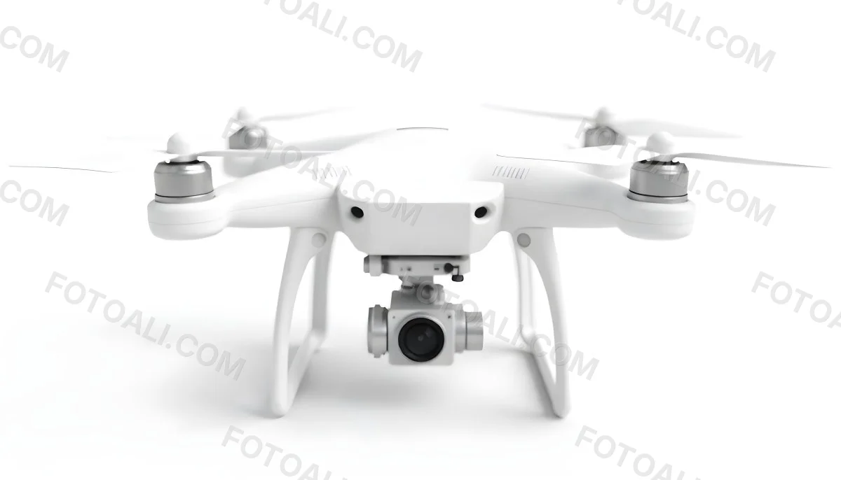 White Drone With Four Propellers And A Camera Attached To The Bottom Isolated On A White Background 5 Afa6