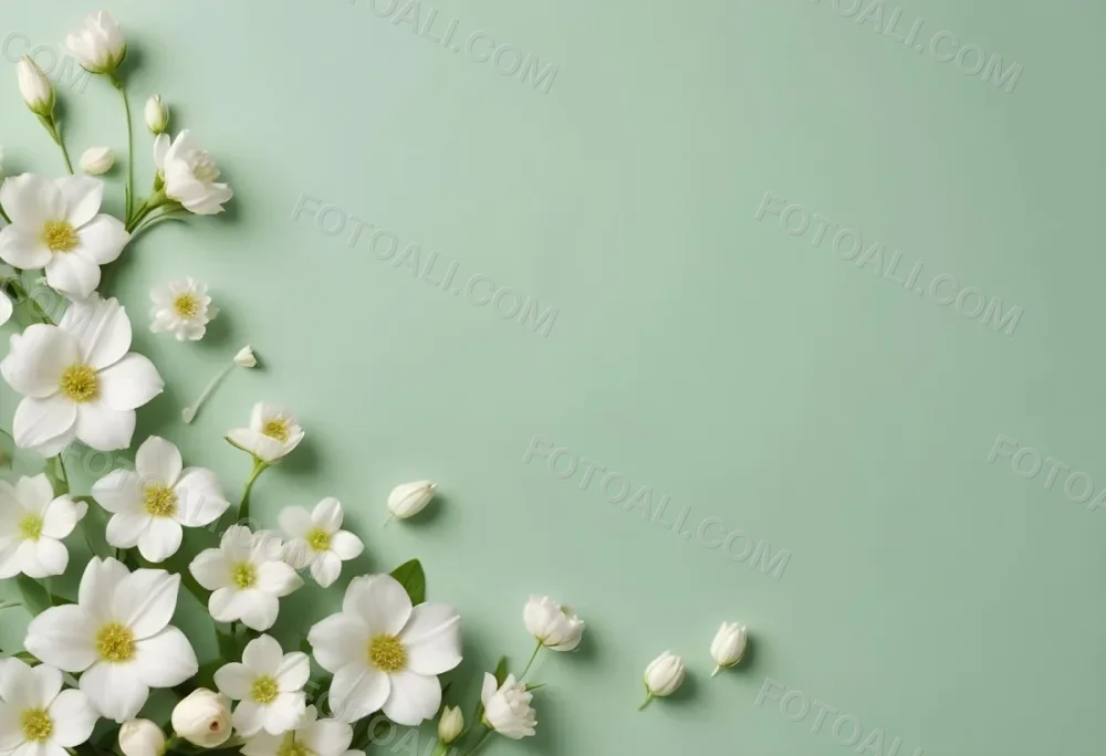 White Flowers And Petals On A Light Green Background Floral Arrangement Soft Lighting Minimalist Composition Fresh And Delicate Spring Theme Clean Aesthetic 30 Becd