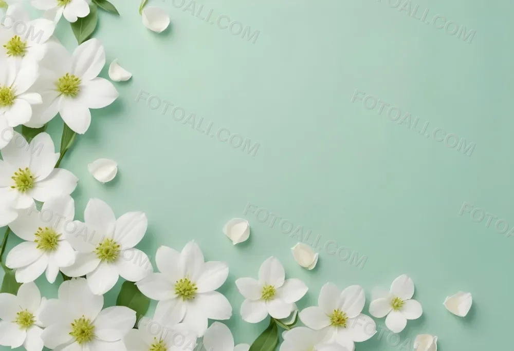 White Flowers And Petals On A Light Green Background Floral Arrangement Soft Lighting Minimalist Composition Fresh And Delicate Spring Theme Clean Aesthetic 52 D4c5