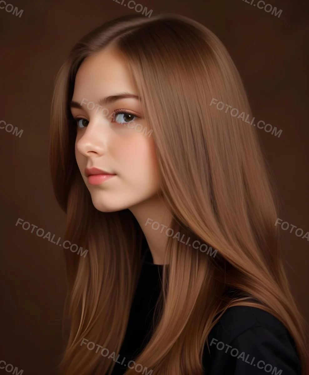 White Girl 13 Years Old Light Skin Long Brown Hair In A Brown Background 14 F974