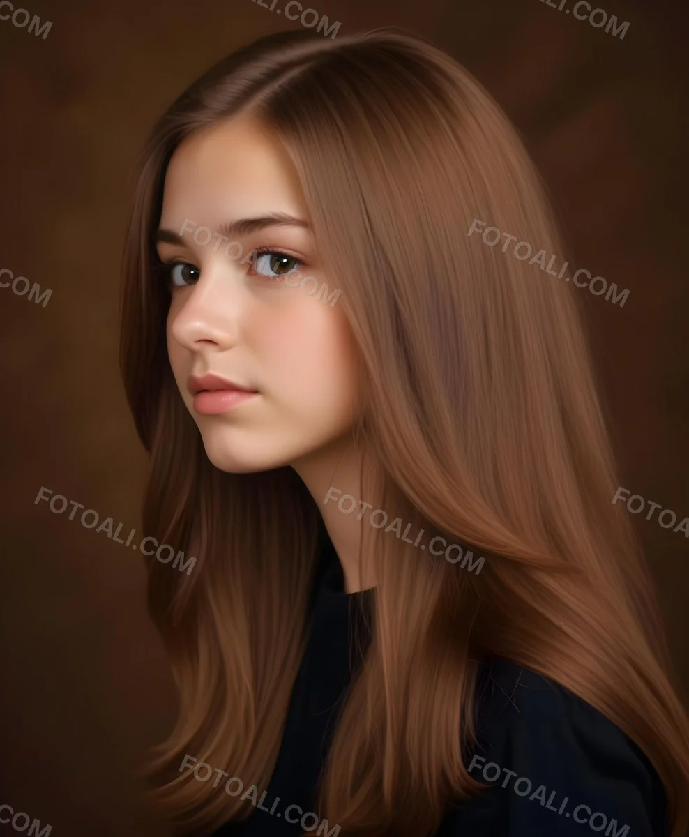 White Girl 13 Years Old Light Skin Long Brown Hair In A Brown Background 16 938a