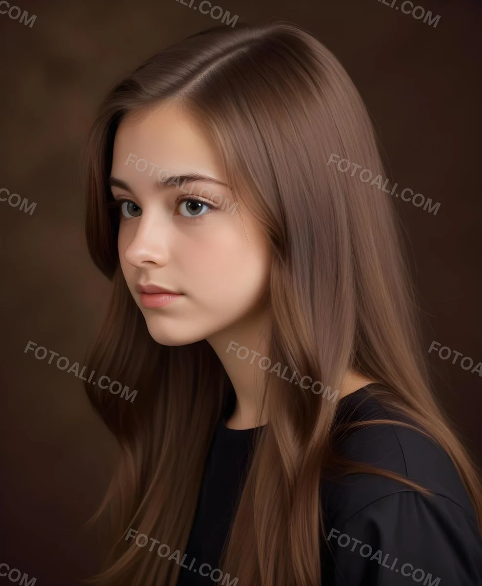 White Girl 13 Years Old Light Skin Long Brown Hair In A Brown Background 21 0860
