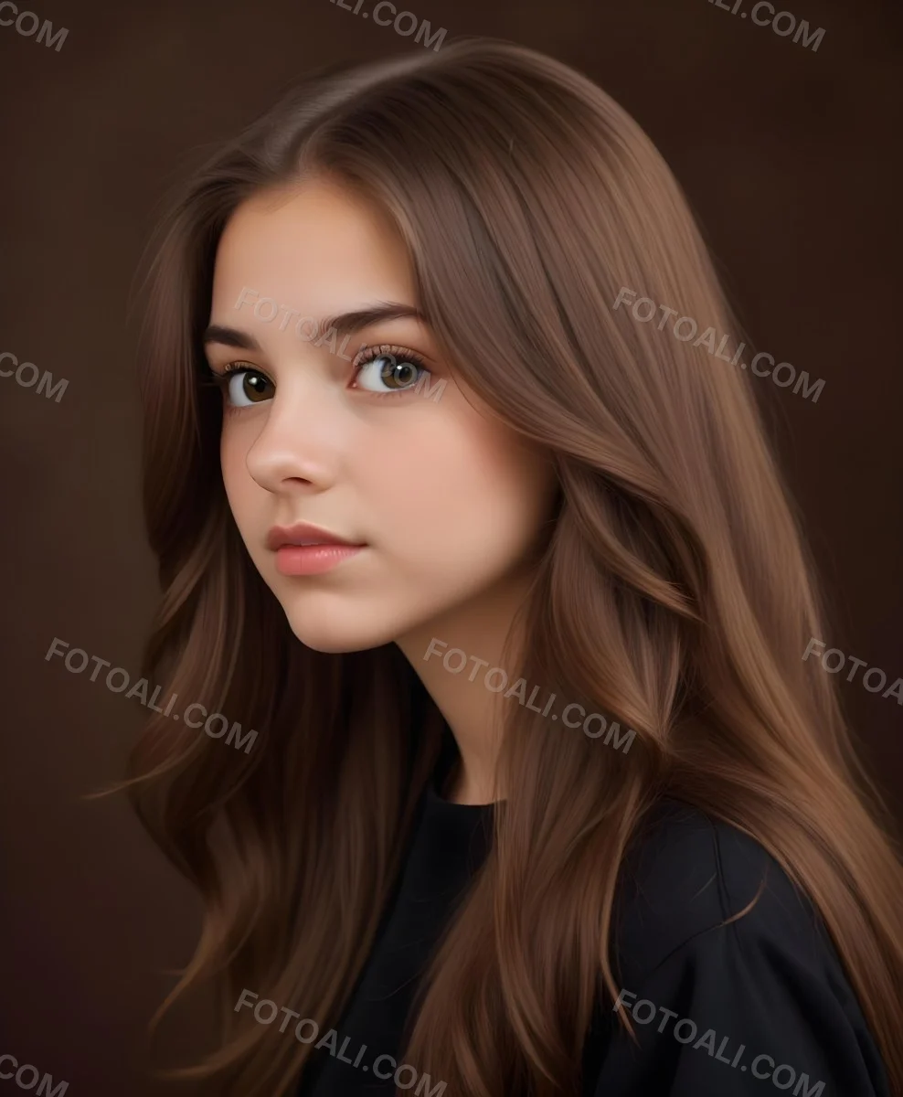 White Girl 13 Years Old Light Skin Long Brown Hair In A Brown Background 22 7094