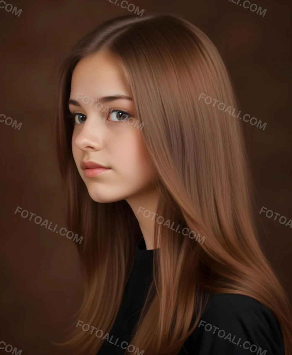 White Girl 13 Years Old Light Skin Long Brown Hair In A Brown Background 25 F74e