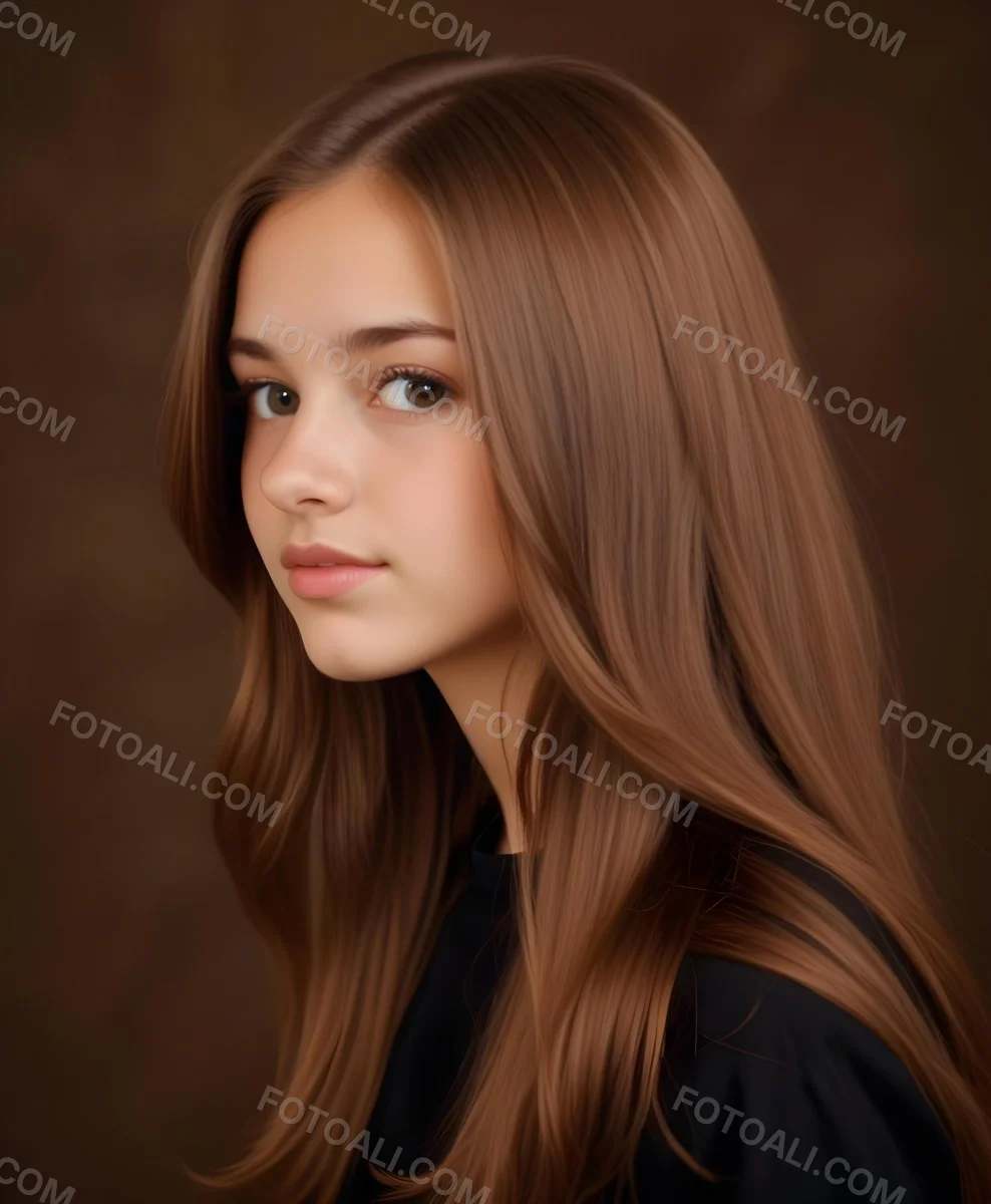 White Girl 13 Years Old Light Skin Long Brown Hair In A Brown Background 3 7010