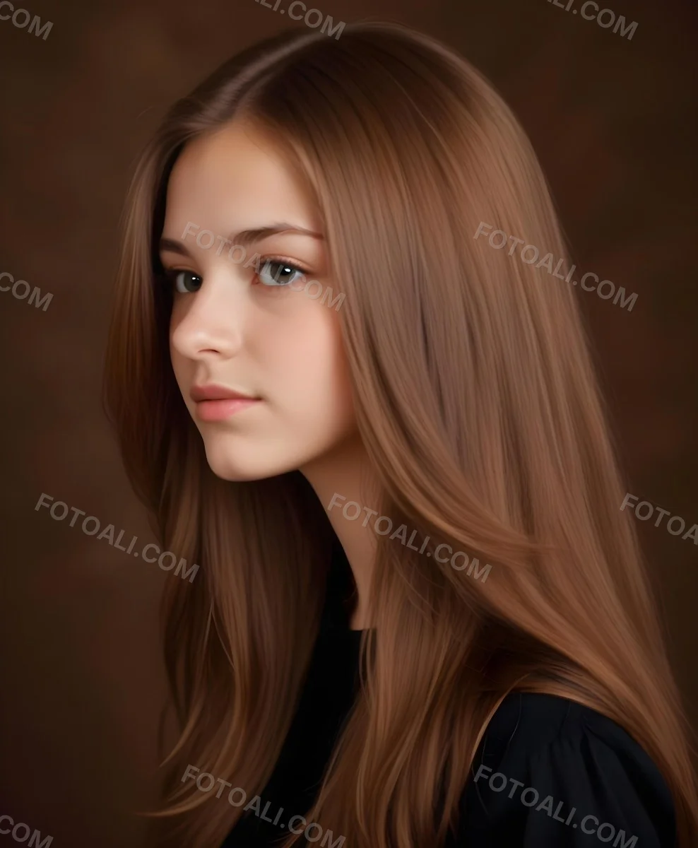White Girl 13 Years Old Light Skin Long Brown Hair In A Brown Background 6 F1b8