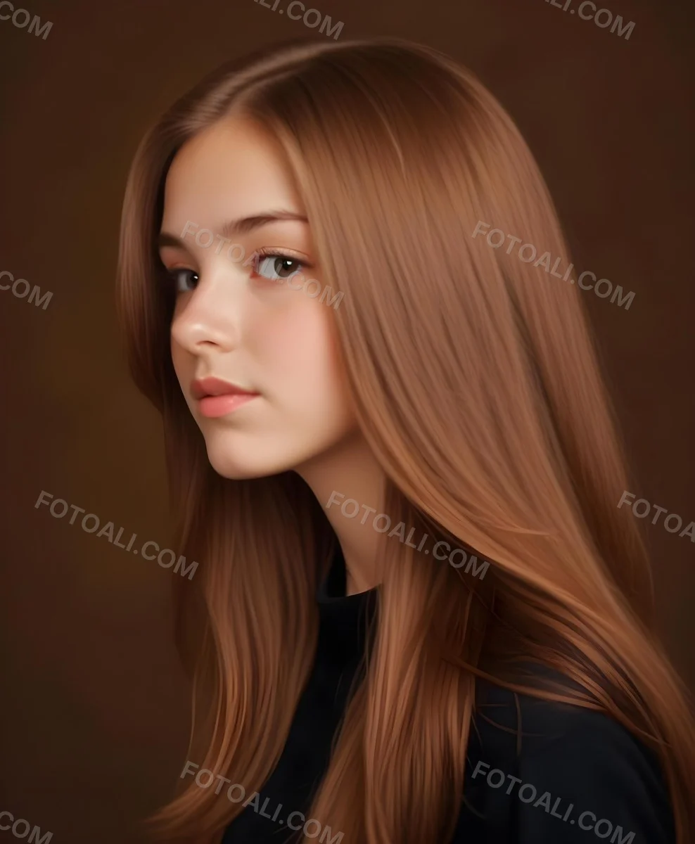 White Girl 13 Years Old Light Skin Long Brown Hair In A Brown Background 7 D489