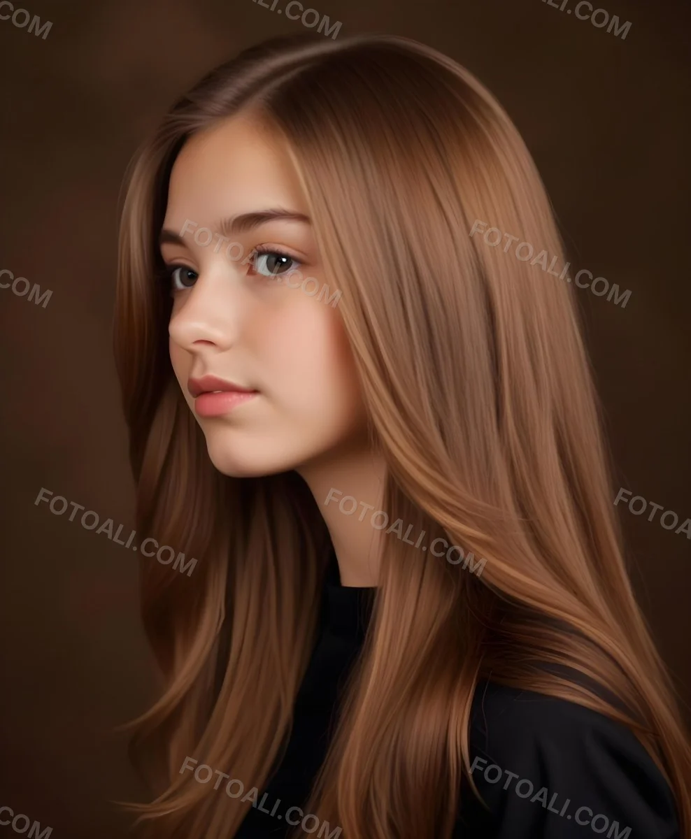 White Girl 13 Years Old Light Skin Long Brown Hair In A Brown Background 8 3ce4