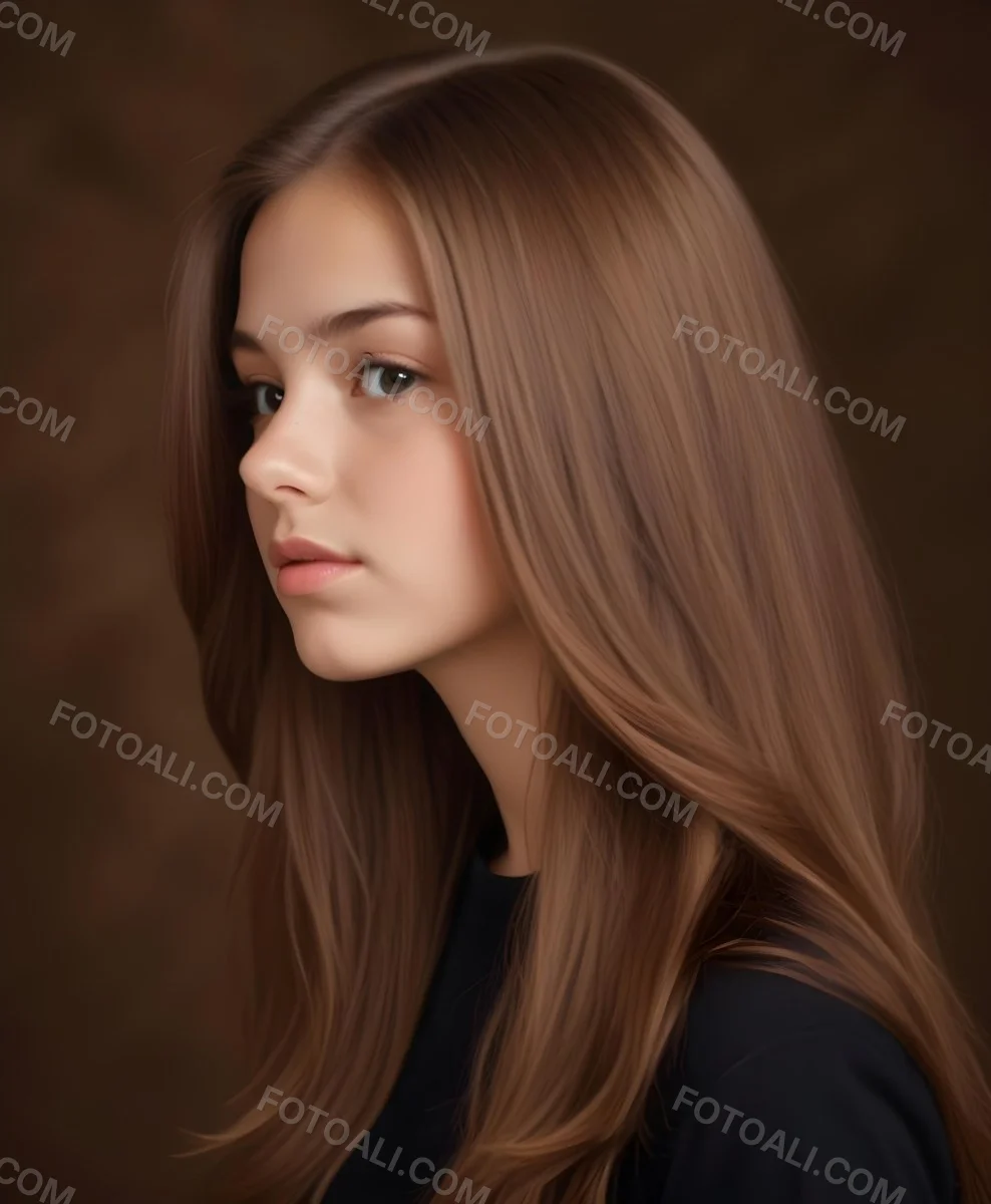 White Girl 13 Years Old Light Skin Long Brown Hair In A Brown Background 9 55b0