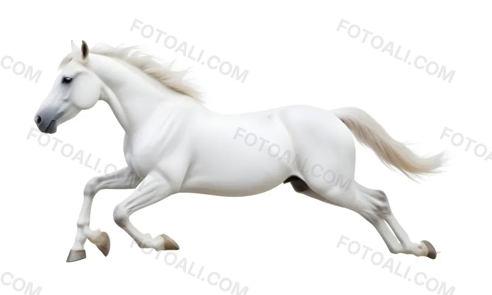White Horse Galloping White Mane White Tail White Skin Isolated On White Background 40 4e02