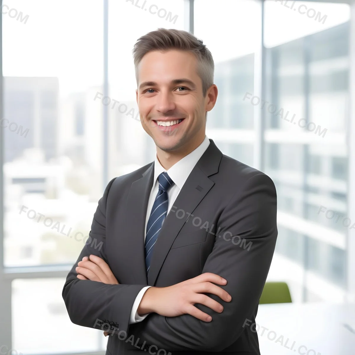 White Man 35 Years Old With Short White Hair Wearing A Suit And Tie Smiling In An Office 2 D778