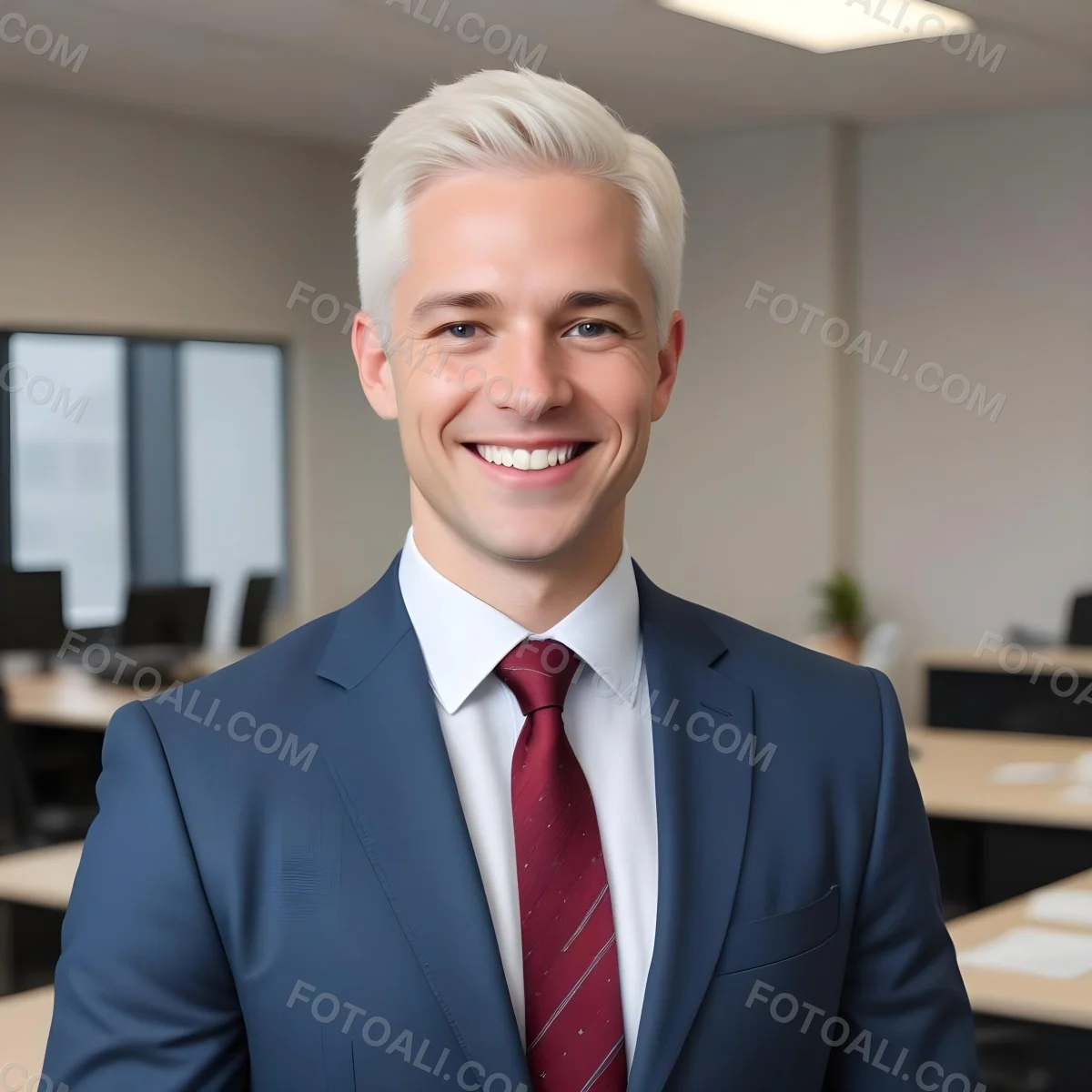 White Man 35 Years Old With Short White Hair Wearing A Suit And Tie Smiling In An Office 6 29e1