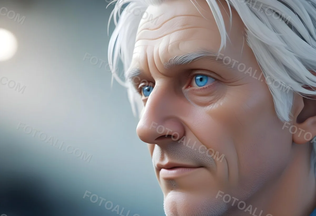 White Man 65 Years Old With Blue Eyes And White Hair Half Face In The Right Side Of The Image Blurred Background 22 4bd1