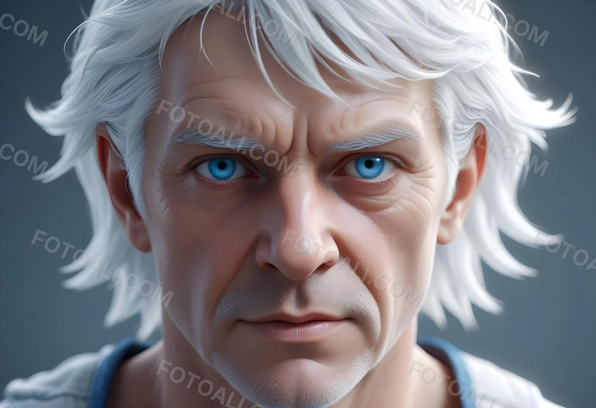White Man 65 Years Old With Blue Eyes And White Hair Half Face In The Right Side Of The Image Blurred Background 27 B356
