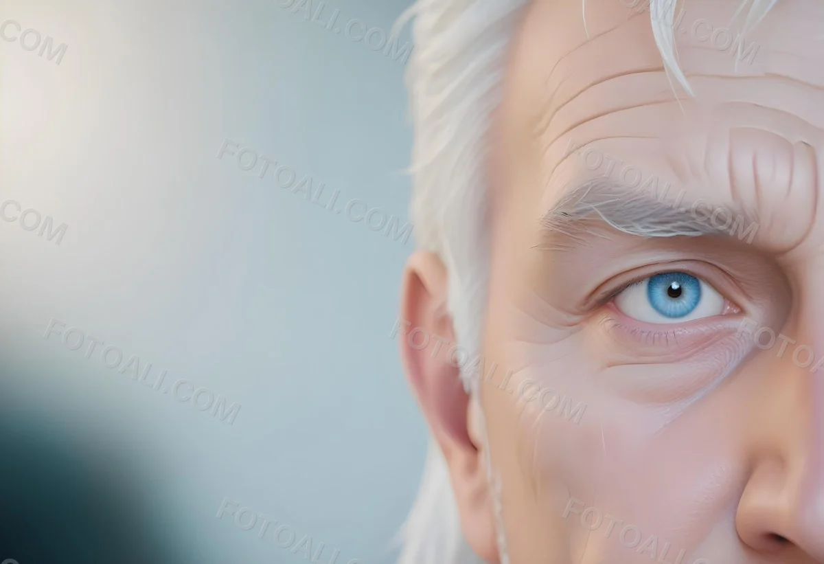 White Man 65 Years Old With Blue Eyes And White Hair Half Face In The Right Side Of The Image Blurred Background 5 2647