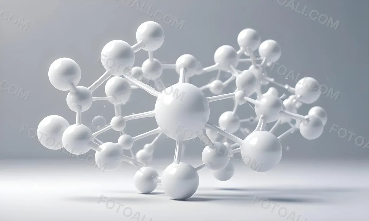 White Molecular Structure With Interconnected Spheres Minimalist Design Clean And Bright Aesthetic Scientific Visualization Abstract Representation Soft Lighting And A Blurred Background 15 17b3