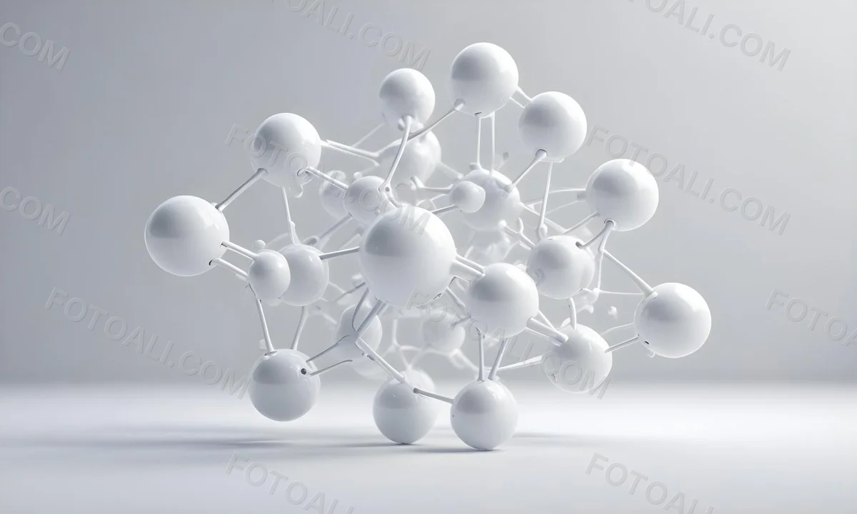 White Molecular Structure With Interconnected Spheres Minimalist Design Clean And Bright Aesthetic Scientific Visualization Abstract Representation Soft Lighting And A Blurred Background 2 Ccff