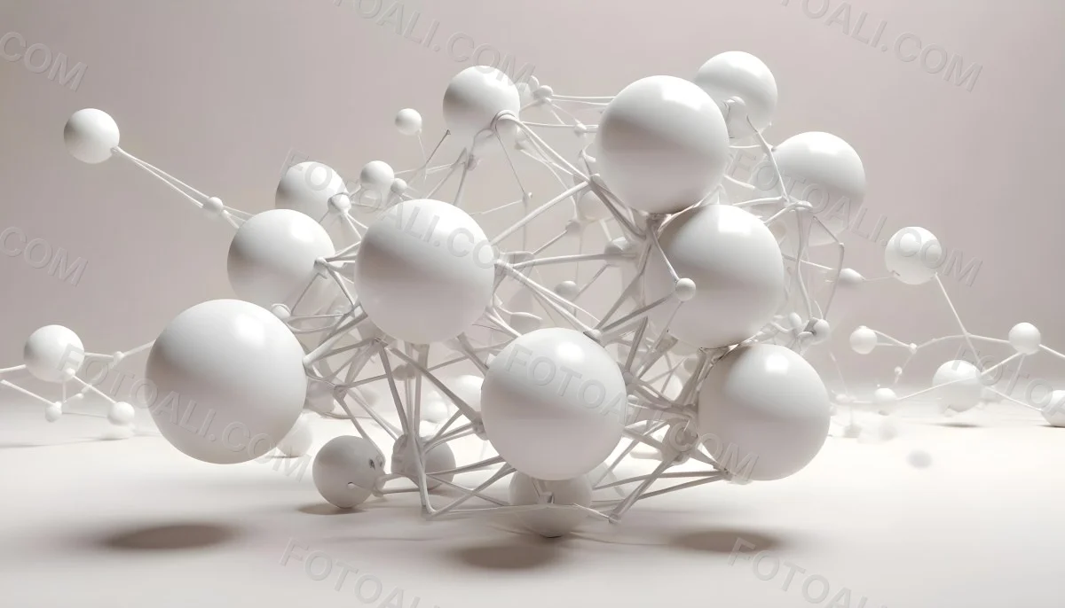 White Molecular Structure With Interconnected Spheres Minimalist Design Clean And Bright Aesthetic Scientific Visualization Abstract Representation Soft Lighting And A Blurred Background 25 15ab