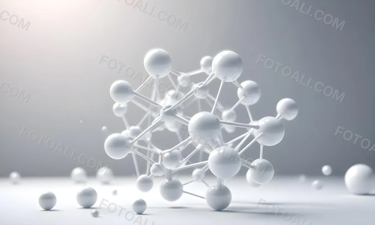 White Molecular Structure With Interconnected Spheres Minimalist Design Clean And Bright Aesthetic Scientific Visualization Abstract Representation Soft Lighting And A Blurred Background 4 E30b
