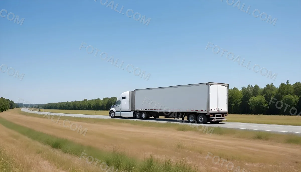 White Semi Truck On A Highway With Mountains In The Background Cloudy Sky Other Cars In The Distance Sunny Day Asphalt Road 19 0cb0