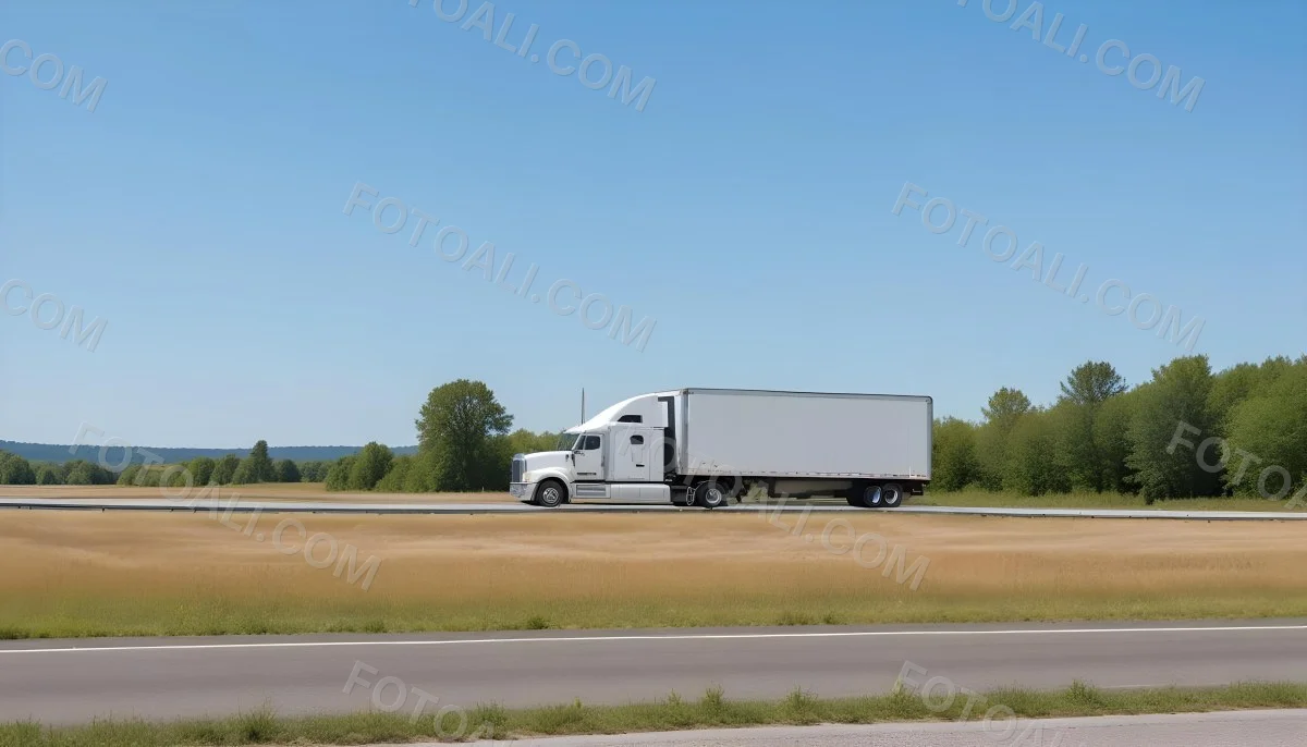 White Semi Truck On A Highway With Mountains In The Background Cloudy Sky Other Cars In The Distance Sunny Day Asphalt Road 25 4f41