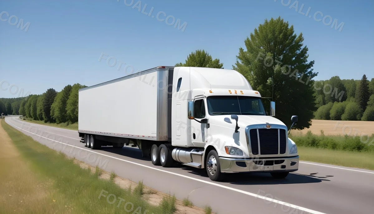 White Semi Truck On A Highway With Mountains In The Background Cloudy Sky Other Cars In The Distance Sunny Day Asphalt Road 7 844b