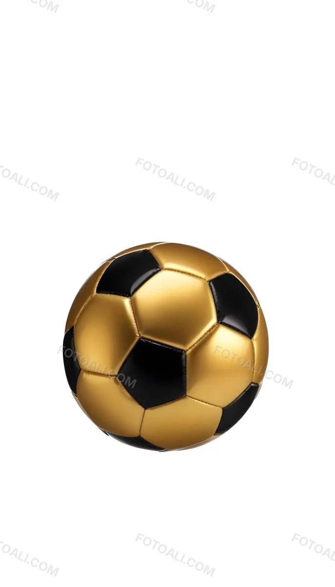 White Soccer Ball With Golden Pentagons Shiny Studio Shot Centered Isolated On White Background 11 0752