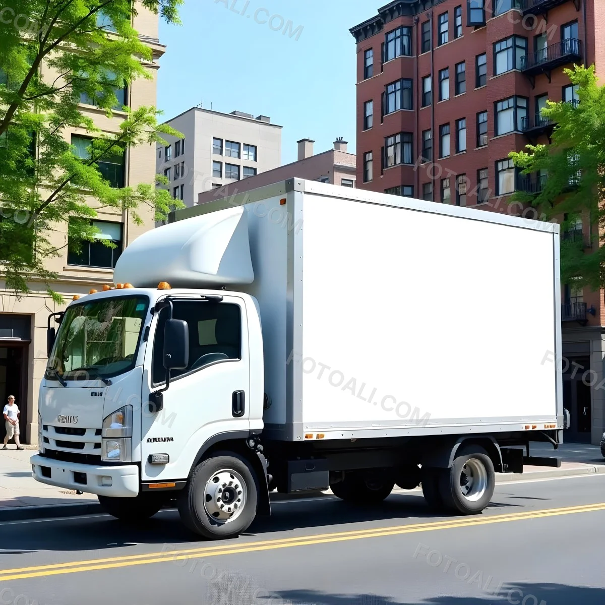 White Truck With A Blank Billboard On The Side Parked On The Street Buildings And Trees In The Background Sunny Day 26 E0da