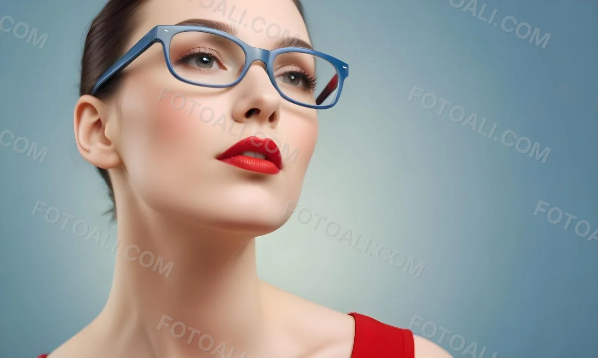 White Woman With Fair Skin 30 Years Old With Red Lips And Red Glasses In A Studio 20 Dc9f