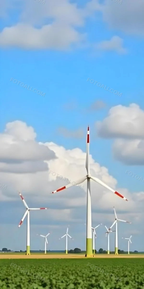 Wind Turbines With White Tips Under A Red Sky With White Clouds Generating Clean Energy In A Rural Environment 1 864d