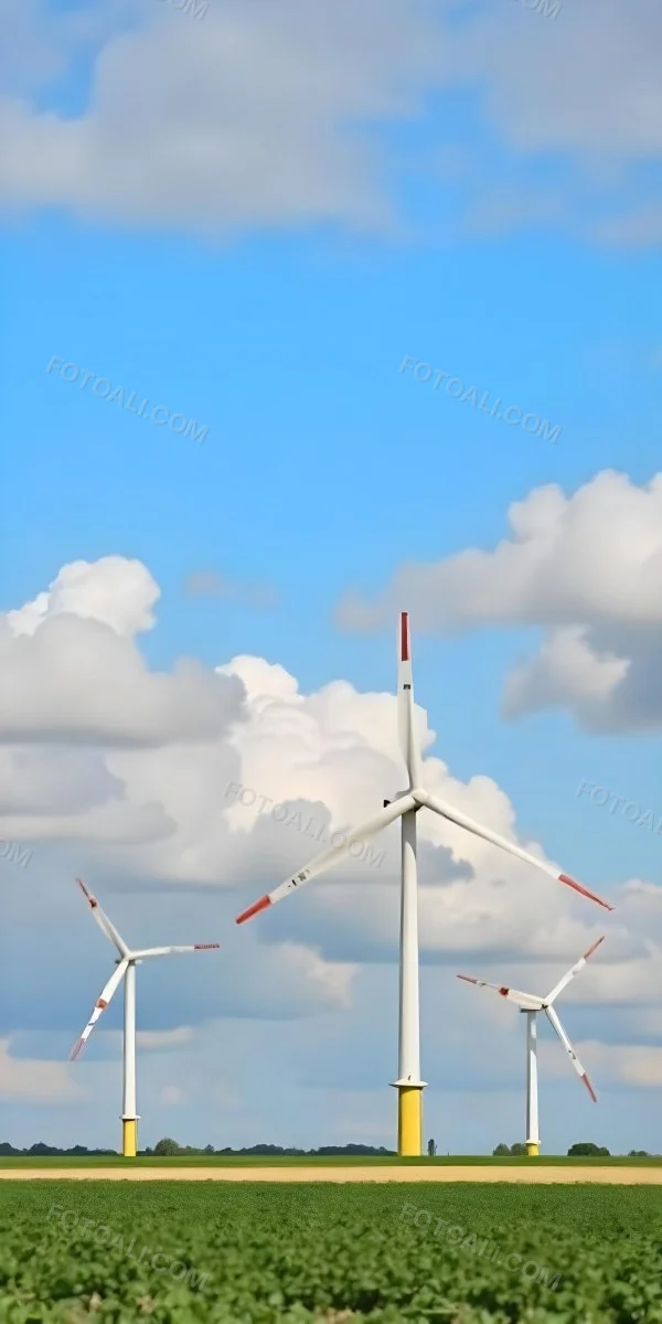 Wind Turbines With White Tips Under A Red Sky With White Clouds Generating Clean Energy In A Rural Environment 10 48cb