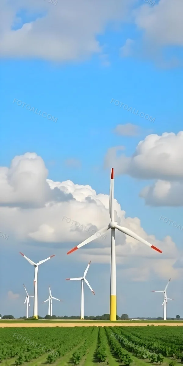 Wind Turbines With White Tips Under A Red Sky With White Clouds Generating Clean Energy In A Rural Environment 11 A2f6