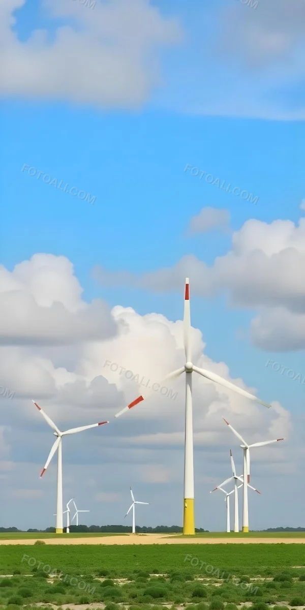 Wind Turbines With White Tips Under A Red Sky With White Clouds Generating Clean Energy In A Rural Environment 12 F621