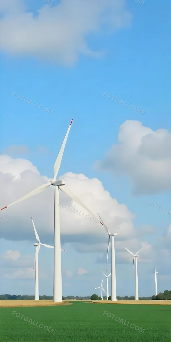 Wind Turbines With White Tips Under A Red Sky With White Clouds Generating Clean Energy In A Rural Environment 15 Ec4e