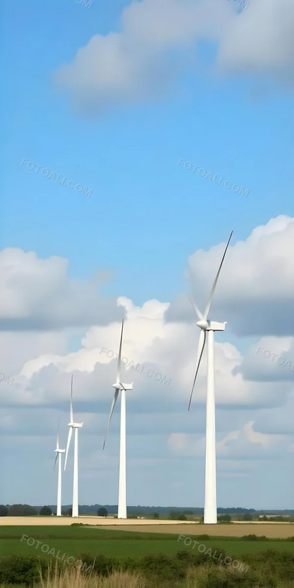 Wind Turbines With White Tips Under A Red Sky With White Clouds Generating Clean Energy In A Rural Environment 16 1df7