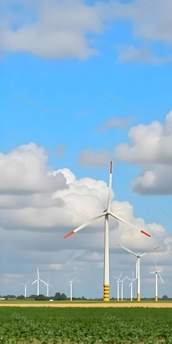Wind Turbines With White Tips Under A Red Sky With White Clouds Generating Clean Energy In A Rural Environment 2 Aef2