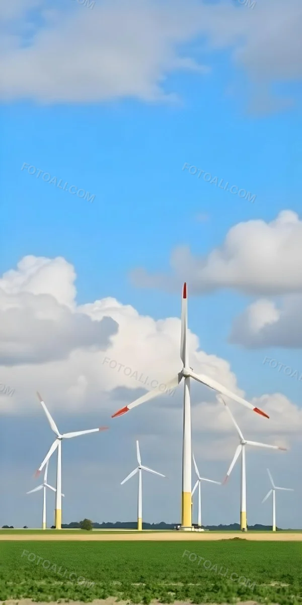 Wind Turbines With White Tips Under A Red Sky With White Clouds Generating Clean Energy In A Rural Environment 3 76cd