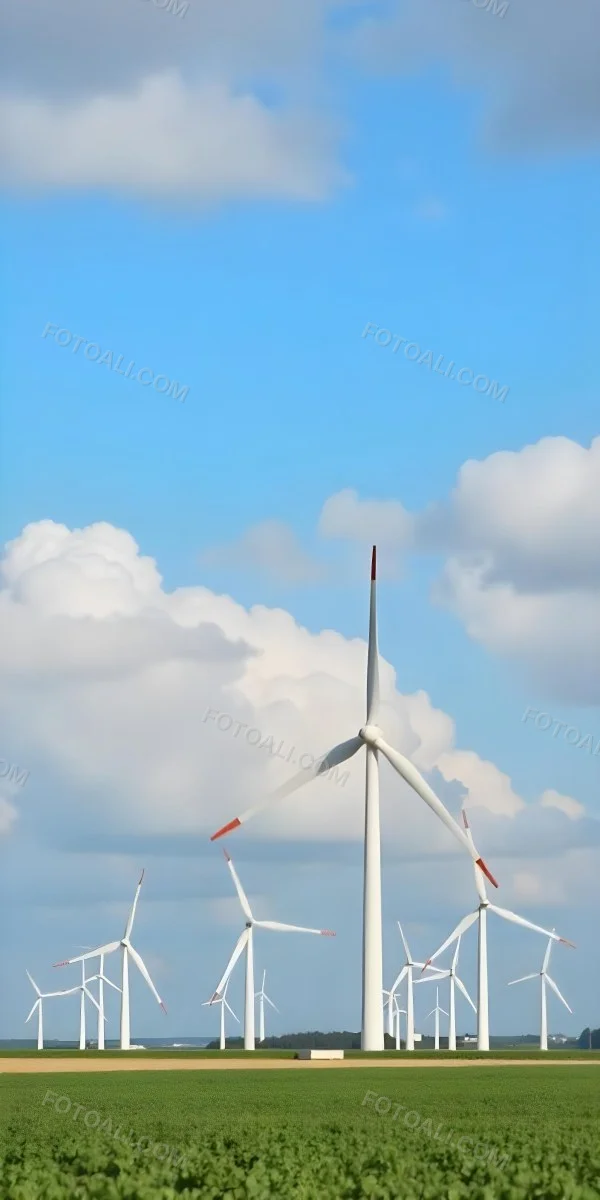 Wind Turbines With White Tips Under A Red Sky With White Clouds Generating Clean Energy In A Rural Environment 4 36bb