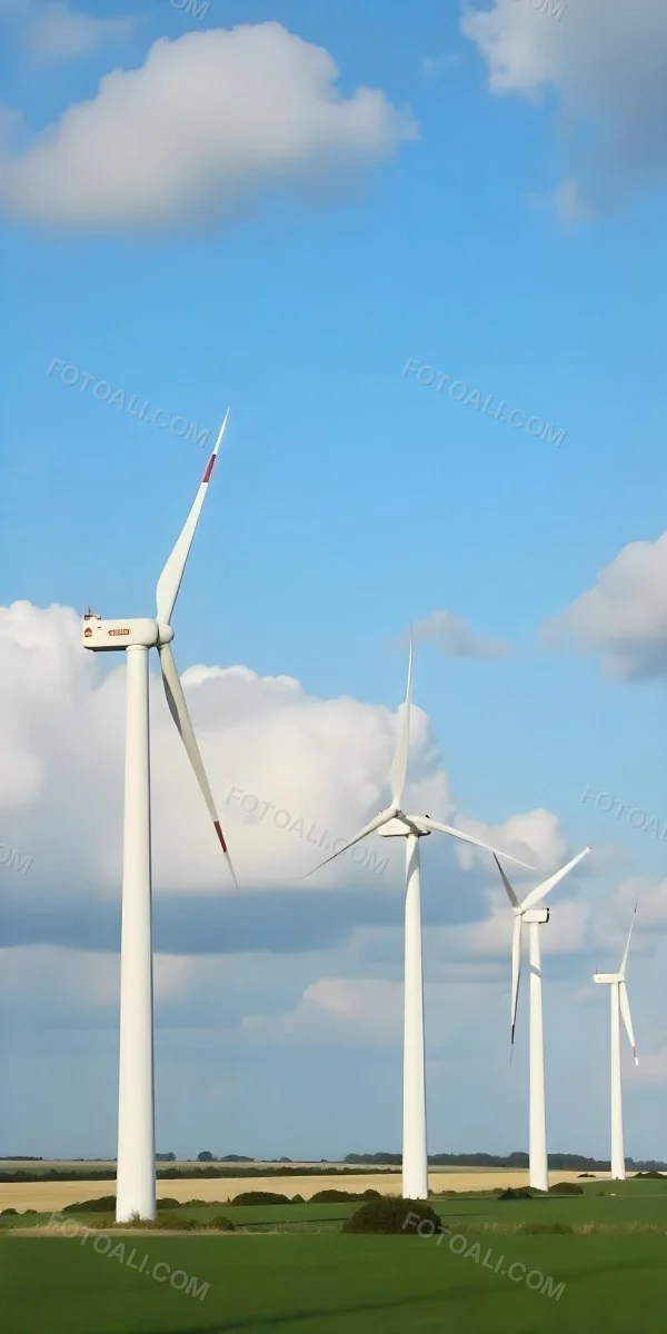 Wind Turbines With White Tips Under A Red Sky With White Clouds Generating Clean Energy In A Rural Environment 7 6042