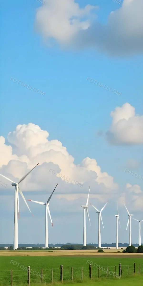 Wind Turbines With White Tips Under A Red Sky With White Clouds Generating Clean Energy In A Rural Environment 8 4d74