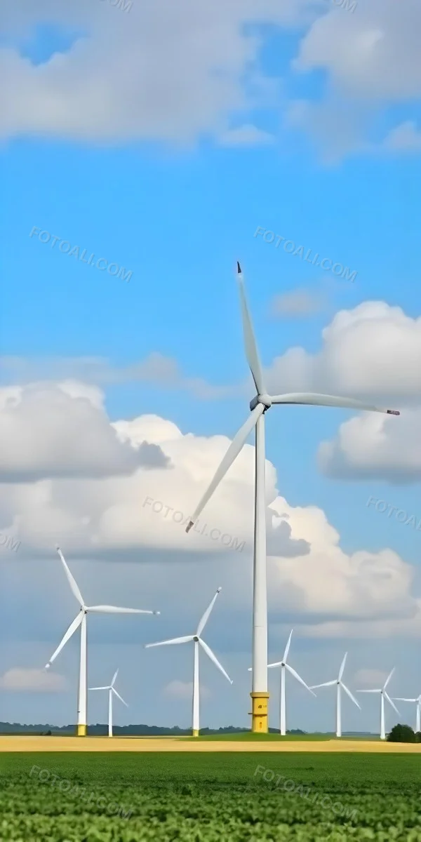 Wind Turbines With White Tips Under A Red Sky With White Clouds Generating Clean Energy In A Rural Environment 9 142c