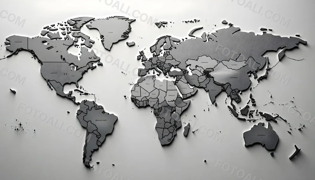 World Map With Countries In Different Shades Of Gray The Background Is Gray The Map Is Centered And The Countries Are Well Defined 1 6bdd