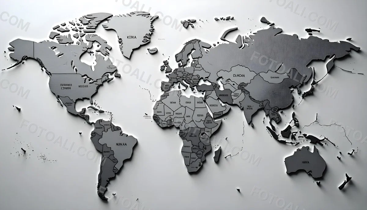 World Map With Countries In Different Shades Of Gray The Background Is Gray The Map Is Centered And The Countries Are Well Defined 10 94ae