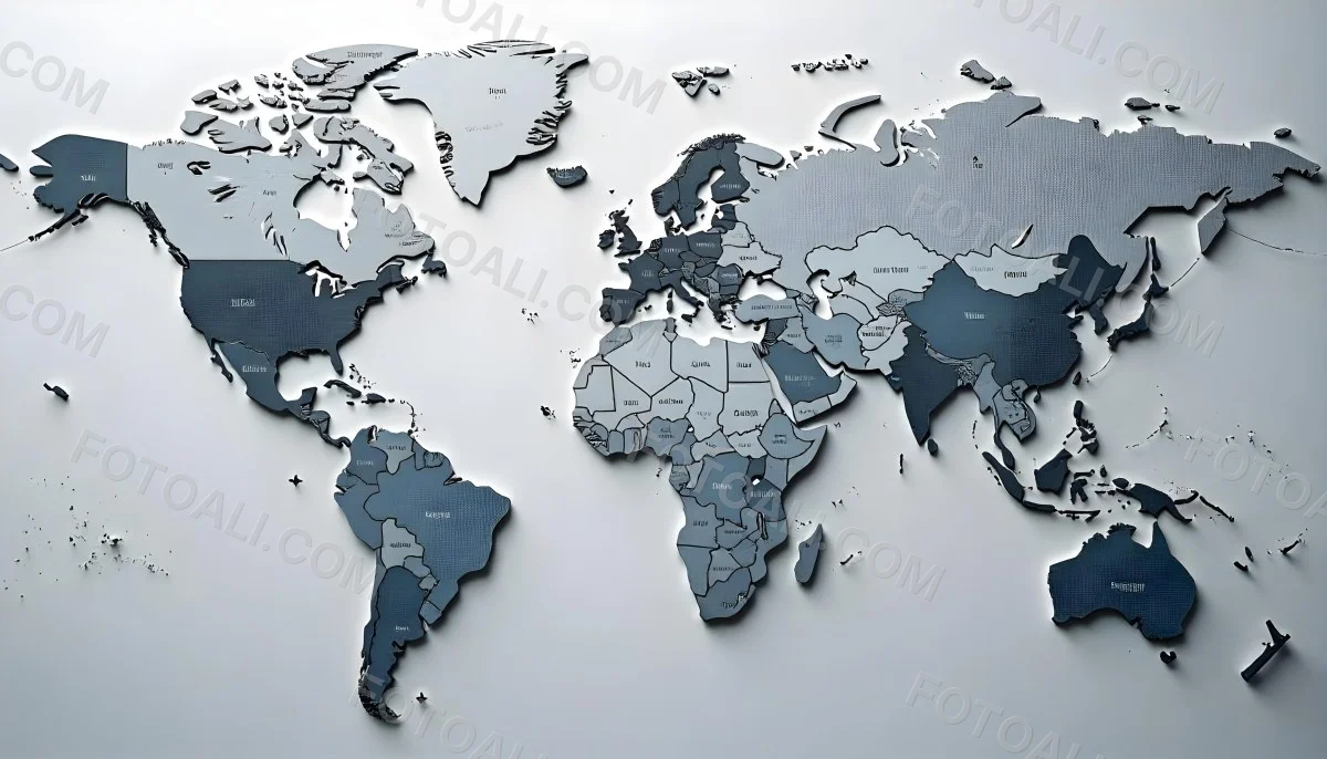 World Map With Countries In Different Shades Of Gray The Background Is Gray The Map Is Centered And The Countries Are Well Defined 11 3cca